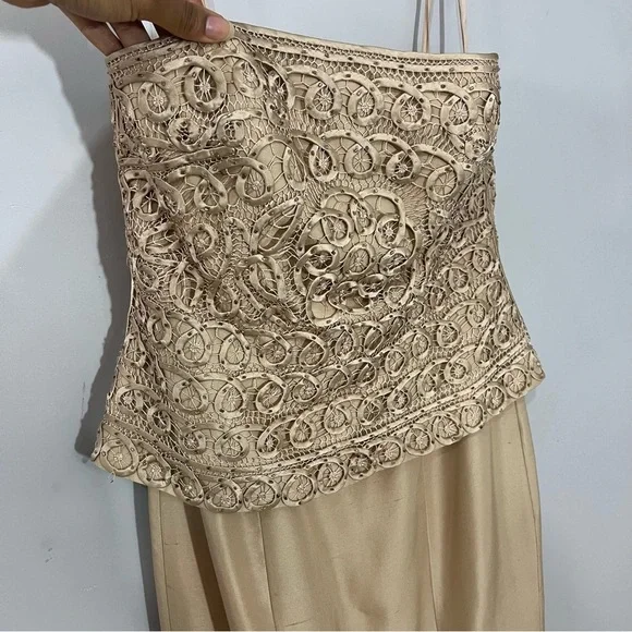 Jovani Beaded Evening Gown Beige Neutral MOB Floor Length Dress Ornate Occasion - Picture 5 of 12